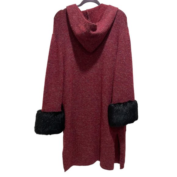 P Luca Red Open Concept Hoodie Faux Fur Long Cardigan Sweater Size L - Picture 3 of 6